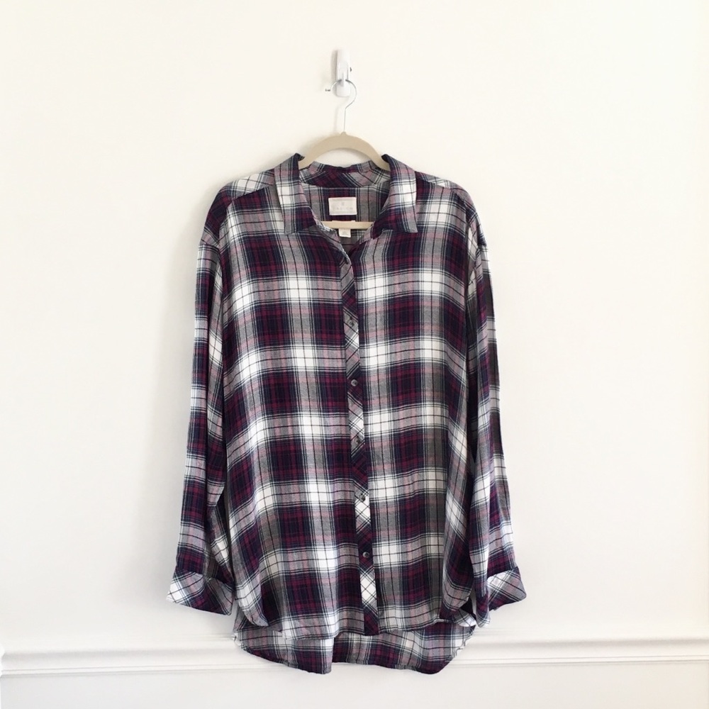 Caslon Plaid Oversized Side Button Flannel